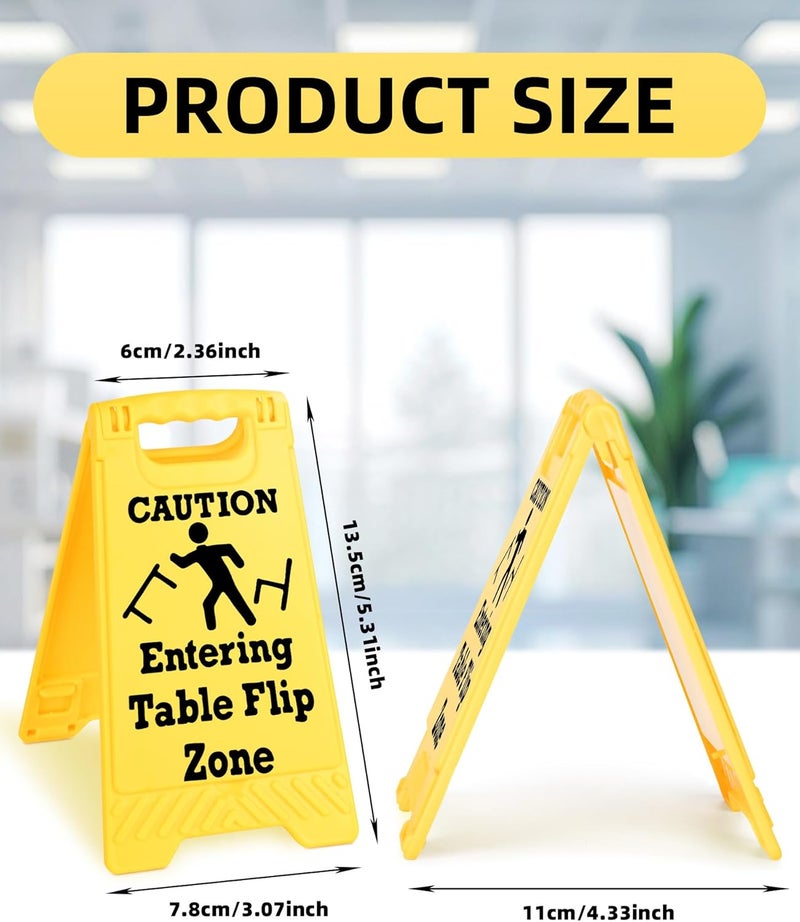 EXUBERIUM Caution Entering Table Flip Zone Office Decor Funny Sarcastic Reminder Desk Sign for Coworkers Satirical Team Office Decor Gifts Multi-functional Phone Holder Mirror Table Sign White Elephant Gifts - Image 2